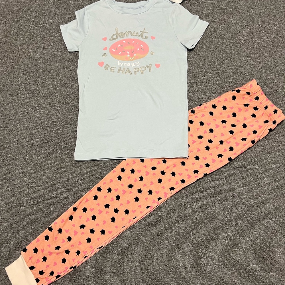 Kids Pajama Set - Light Blue and Pink Donut Design